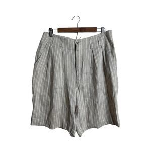 Vintage Goouch Linen Rayon Stripe Gray White Pleated Shorts Mens 34